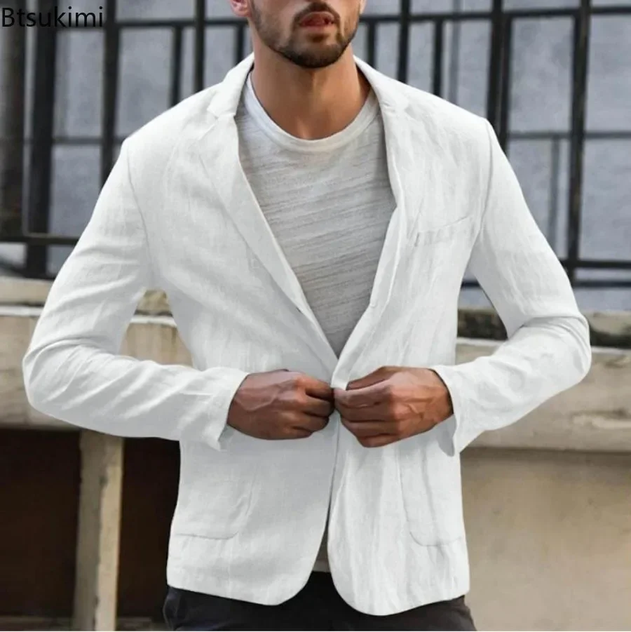 Spring New Men\'s Cotton Linen Long-sleeved Blazers Fashion Solid Slim Thin Suit Jacket Men Business Casual All-match Suit Coats