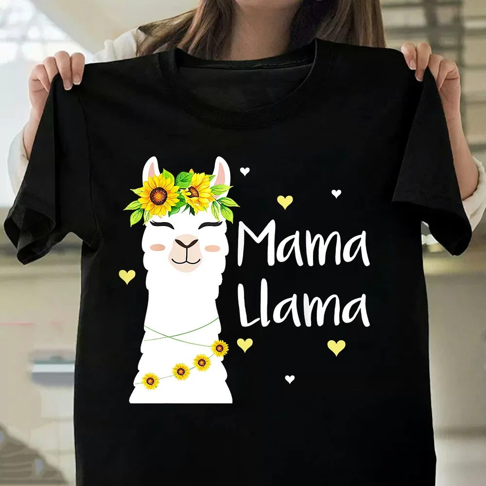 Camiseta con estampado de Alpaca MAMA Llama para Mujer, Camiseta holgada de manga corta con cuello redondo, ropa para Mujer