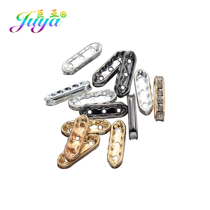 Juya DIY 50Pcs/Lot Gold/Silver Cz Rhinestones Metal Spacer Charm Beads Accessories For Beadwork Natural Stones Jewelry Making
