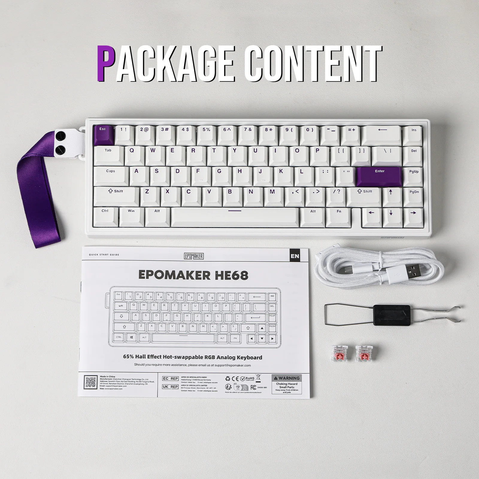 EPOMAKER HE68 65% ANSI US Layout Tastiera da gioco magnetica cablata con effetto Hall montata su guarnizione per Mac/WIN con velocità di polling 8000Hz