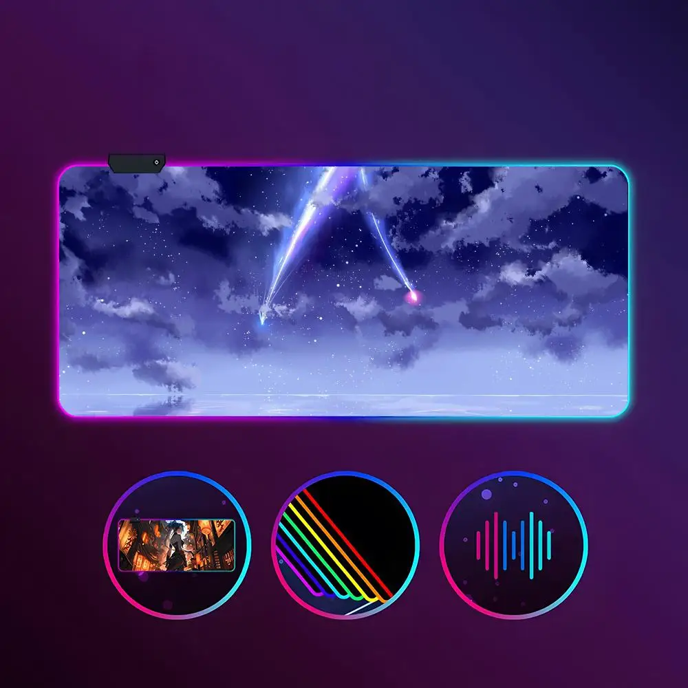 

Коврик для мыши Your Name, RGB, светящийся, 900x400 мм, большой настольный коврик, нескользящий, очень большой, для игр и офиса