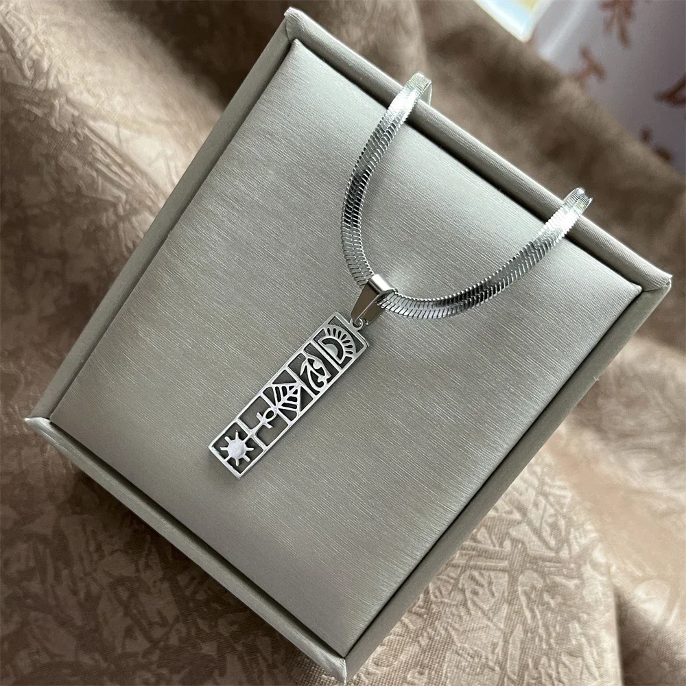 قلادة بدلاية شمس منحوتة من الفولاذ المقاوم للصدأ للرجال والنساء ، قلادة مصرية قديمة ، جرافيتي شجرة كبيرة ، إكسسوارات يومية #3