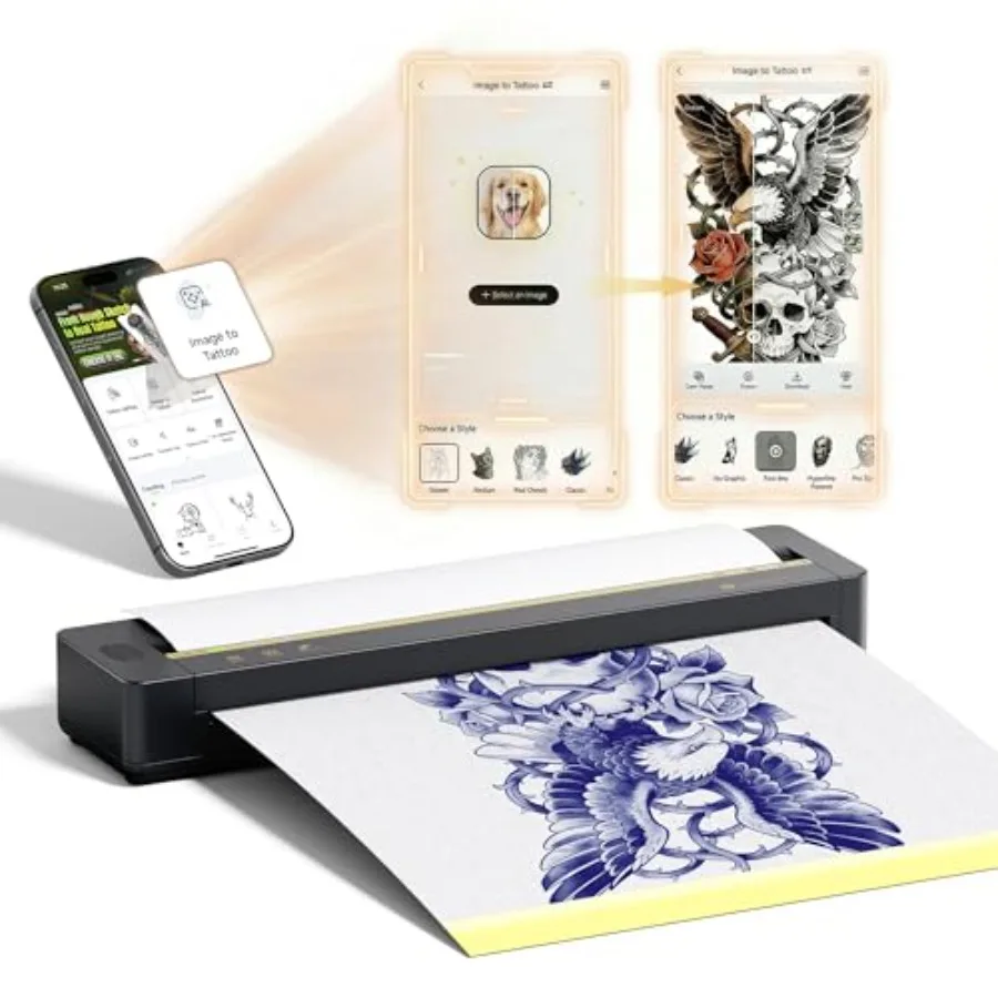 

Tattoo Stencil Printer Kit for Beginners, Portable Thermal Tattoo Printer for Artists, Bluetooth Stencil Printer for Tattooing,