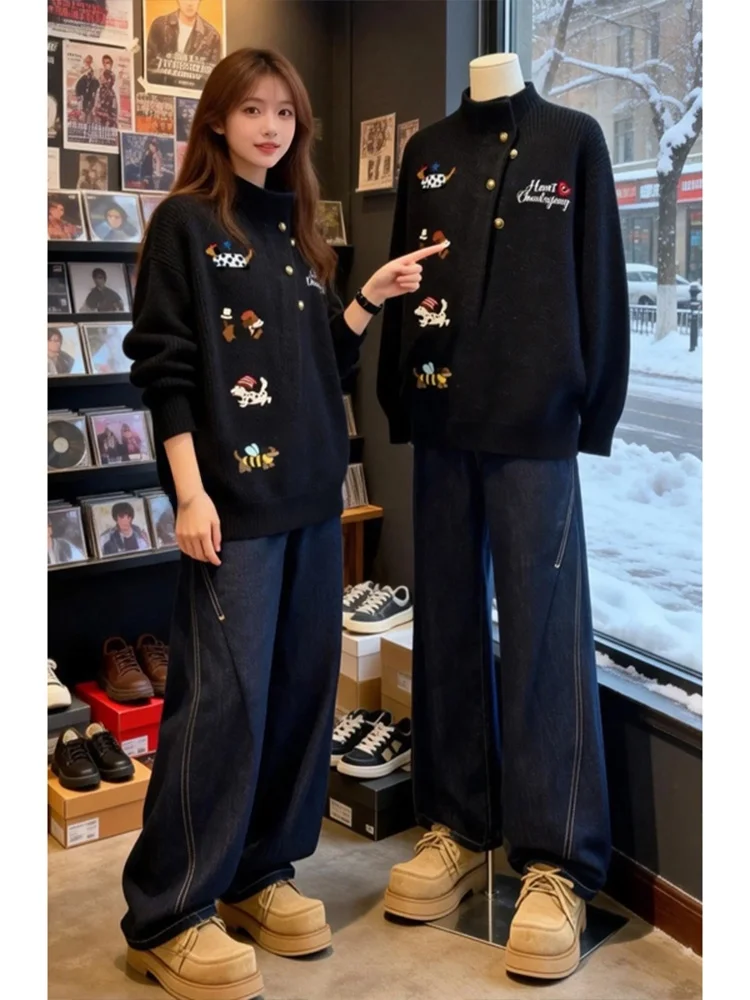 

Мужской вязаный свитер Bla с асимметричным воротником, зимний, от бренда Faion, премиум-класса, удлиненный, свободного кроя, в американском стиле