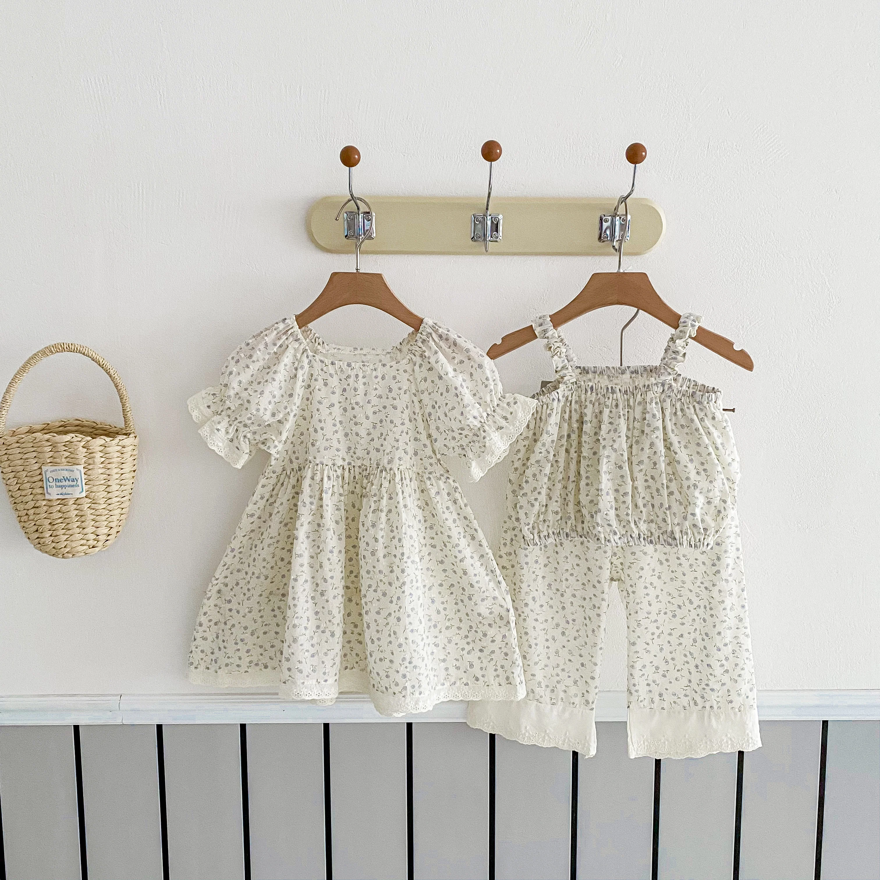 Spring Child Dress Children Girl Korean Version of Cute Floral Pattern Top or Pants or Dress Kid Girl Cute Clothes 1-5 Years Old