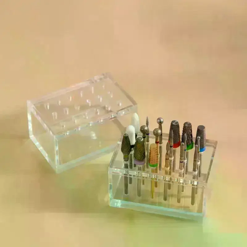 Hole Wood/Acrylic Nail Drill Bits Holder Polishing Head Storage Board Nail Grind Head Organizer Empty Container Manicure Tool 18