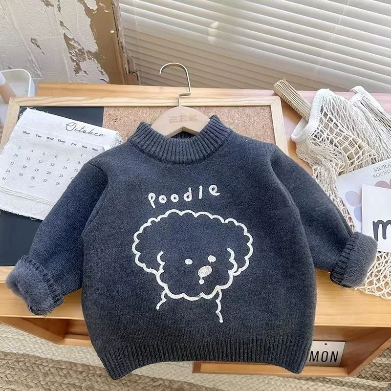 Boys Woolen Sweater Crochet Cotton Windbreak 2024 Fuzzy Thicken Autumn Winter Christmas Gift Warm Children's Clothing