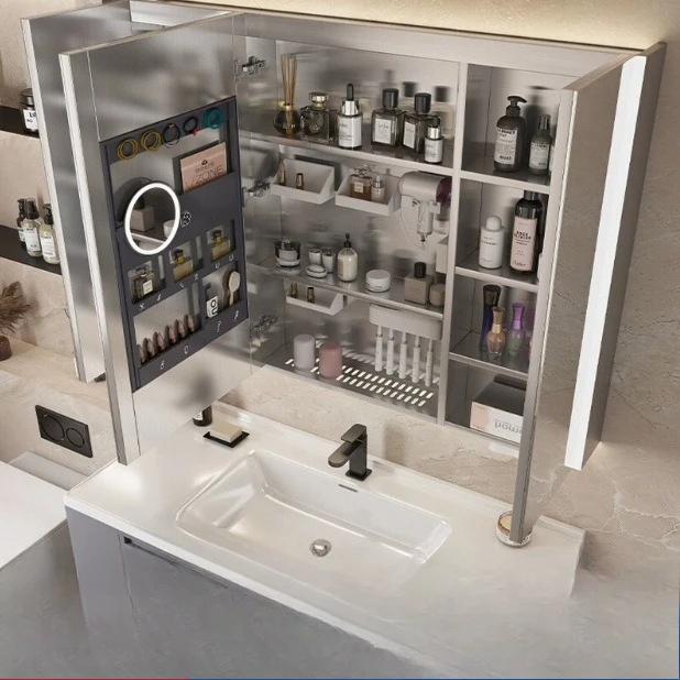 

Smart mirror cabinet stainless steel beauty storage removable drain board bathroom with light wall hanging Guangdong Foshan