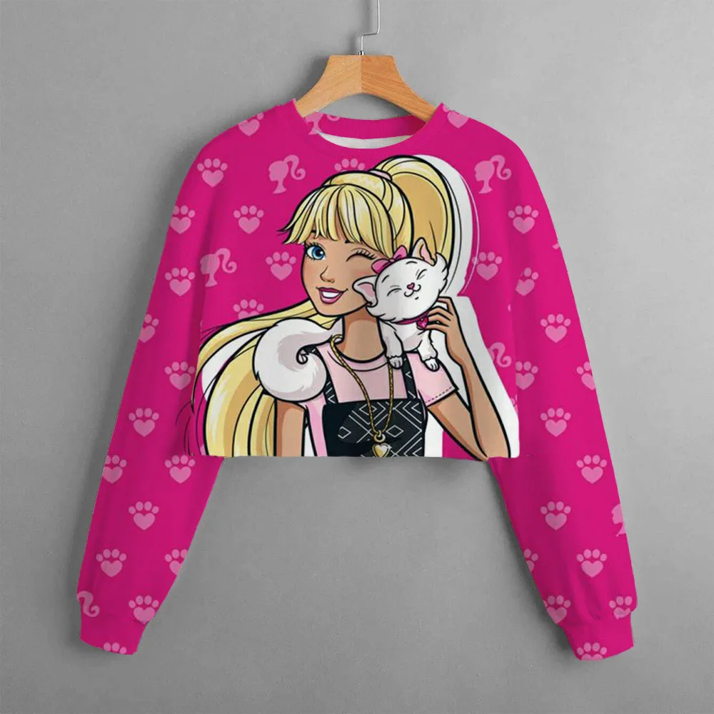 Barbie Princess Printed Dziecięca czerwona bluza dziewczęca z okrągłym dekoltem i długim rękawem Moda Estetyka Harajuku Dziecięca bluza z kapturem