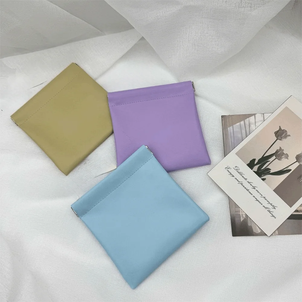 

Fashion PU Leather Mini Cosmetics Bag Simple Portable Coin Purse Automatic Closure Mini Earphone Bag Girls