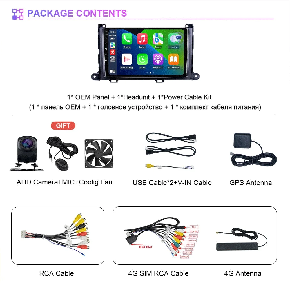 Android 15 для Toyota Sienna XL30 2009 2010-2014 Автомобильный радиоприемник Мультимедийный видеоплеер Навигация Стерео GPS Авто Carplay 8G + 128 ГБ