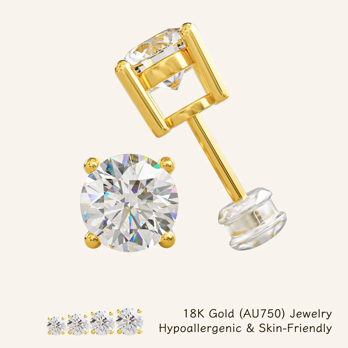 

Classic 18K Gold Hollow Round Moissanite Stud Earrings 0.3-2CT D Color VVS1 Office Party Engagement Jewelry Gift for Men Women