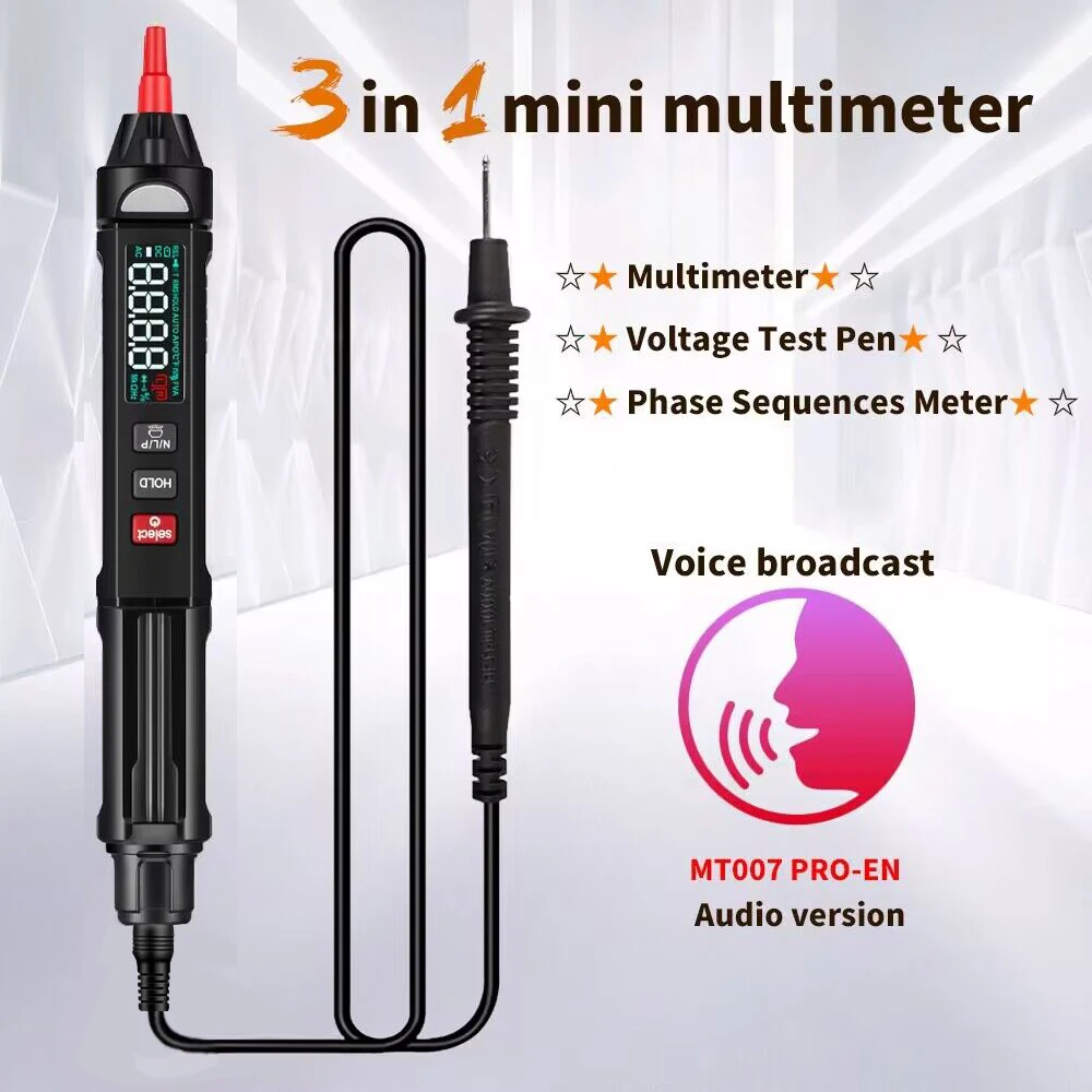 MUSTOOL MT007/MT007 Pro/MT007 Pro-EN cyfrowy multimetr True RMS + miernik pióro testowe napięcia + sekwencje fazowe 3 w 1 kolorowy ekran