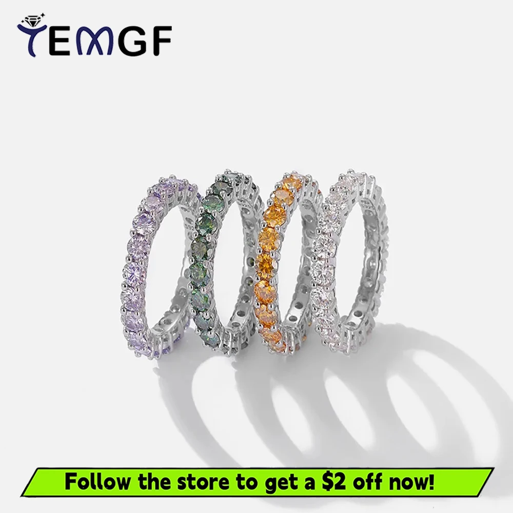 

TEMGF Full 3mm Moissanite Ring GRA Certification 925 Sterling Silver for Women Girls Fashion Sparkling Colorful Fine Jewelry
