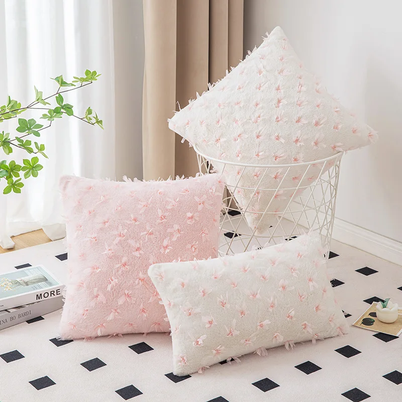 Square Throw Pillow Case Embroidered Flower Sofa Pillow Cover Living Room Pink Girl Heart Cushion Cover Decorative 45X45 30X50cm