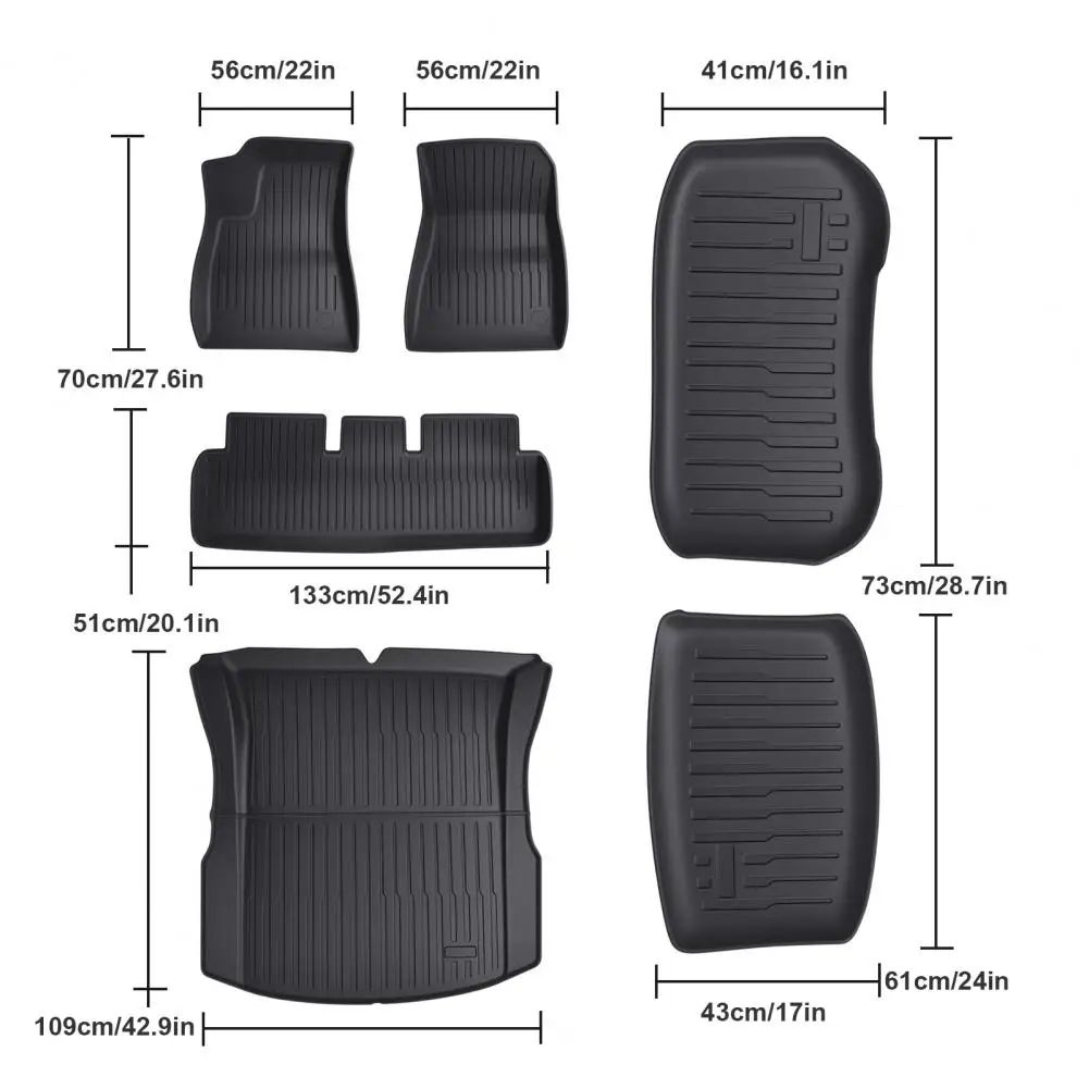 6Pcs/Set Tesla Floor Mats Model 3 Y 2024 Superior Car Four Seasons Waterproof Non-slip Floor Mat NEW TPE Special Car Accessories