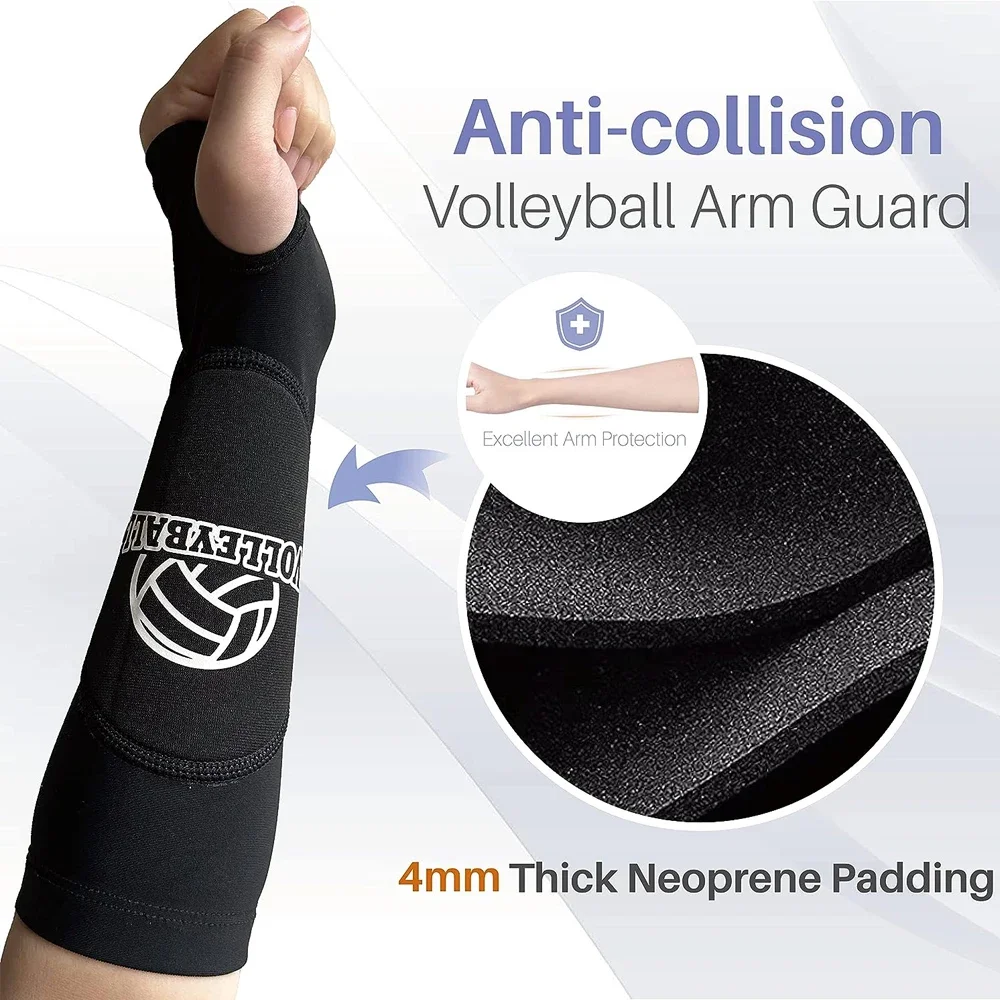 1Pair Volleyball Arm Sleeves Passing Forearm Sleeves with Protection Pad & Thumbhole for Youth Adult Children Protect Arms Sting