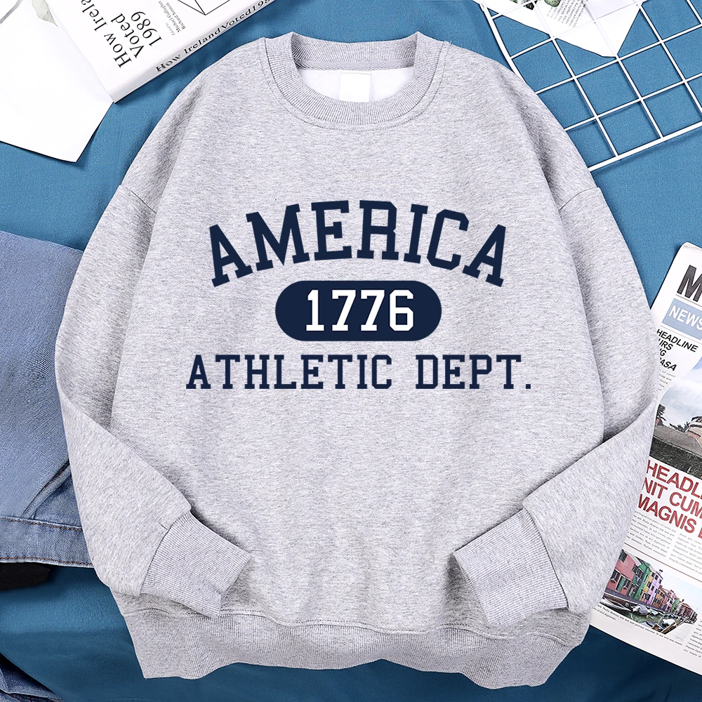 America 1776 Athletic Dept Letter Hoodies Men Hip Hop Fleece Long Sleeves Pullover Clothes Autumn Loose Casual Hoody Women