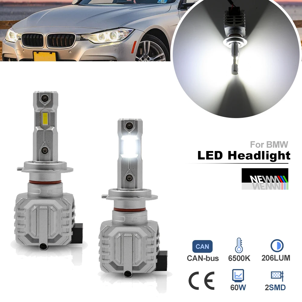 

For BMW 3 Series F30 Pre-LCI 2012-15 LED H7 Bulb Low Beam Headlamp 25V Canbus Bimmer No Flicker High Beam Lamp Vacuum Heat Pipe