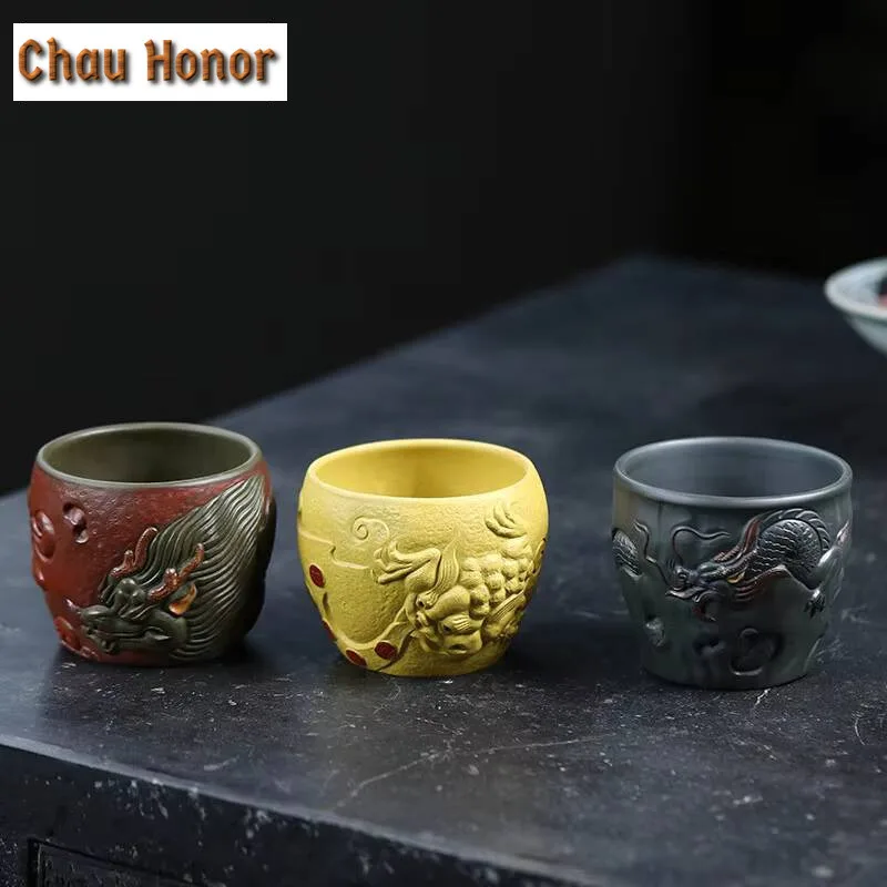 210ml Handamde Yixing Purple Clay Teacup Creative Dragon Master Cup Pixiu Tea Bowl Personal Chazhan Chinese Zisha Kung Fu Teaset