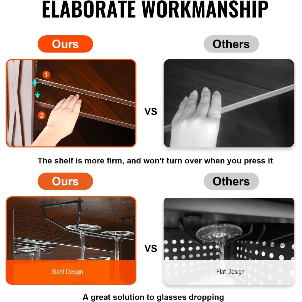 خزانة بار زاوية صناعية، طاولة نبيذ للمشروبات والنظارات، خزانة بوفيه جانبية مع حامل زجاجي، قائم بذاته