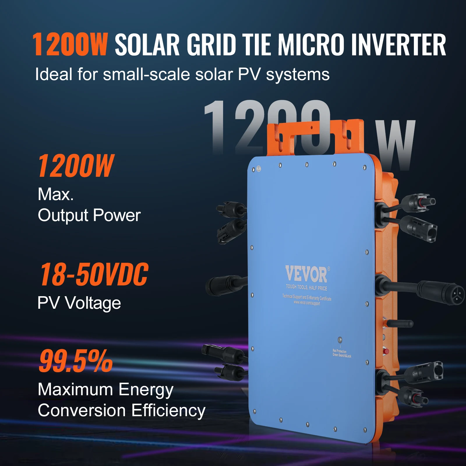 Imagem -04 - Vevor-solar Grade Tie Micro Inversor Ip67 Impermeável Liga de Alumínio Dc1850v Tensão de Operação App Wifi Antena Cabo de Alimentação 1200w