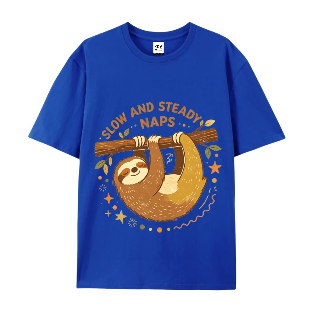Slow And Steady Naps Sloth T Shirt For Men Women Cute Lazy Animal Graphic Tee Casual Short Sleeve Tshirt Funny Daily Wear Top