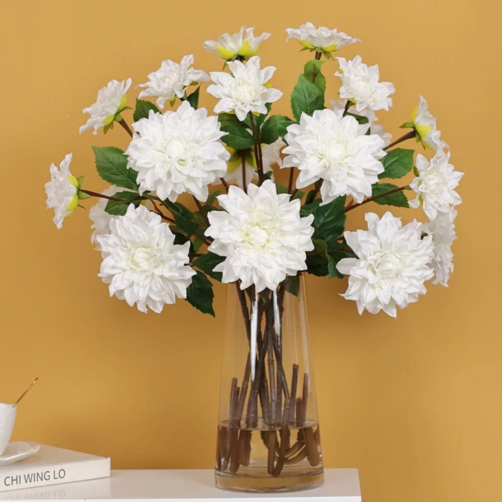 Beautiful Artificial Dahlias Flowers Dahlia Herb Branch Luxurious Durable Realistic Dahlias Flowers Exquisite Fake Flower Home