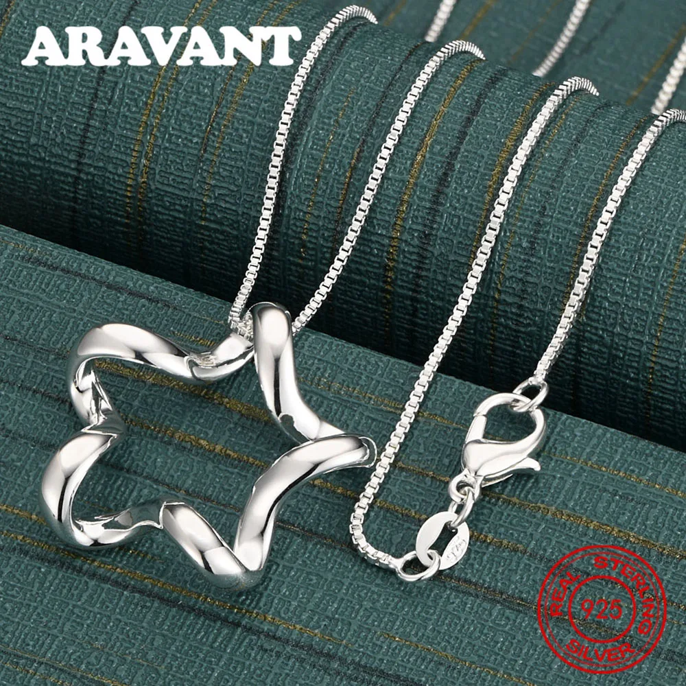 

925 Sterling Silver Wave Five-Pointed Star Pendant Necklace For Women, Commuter Accessory, Christmas Gift Jewelry