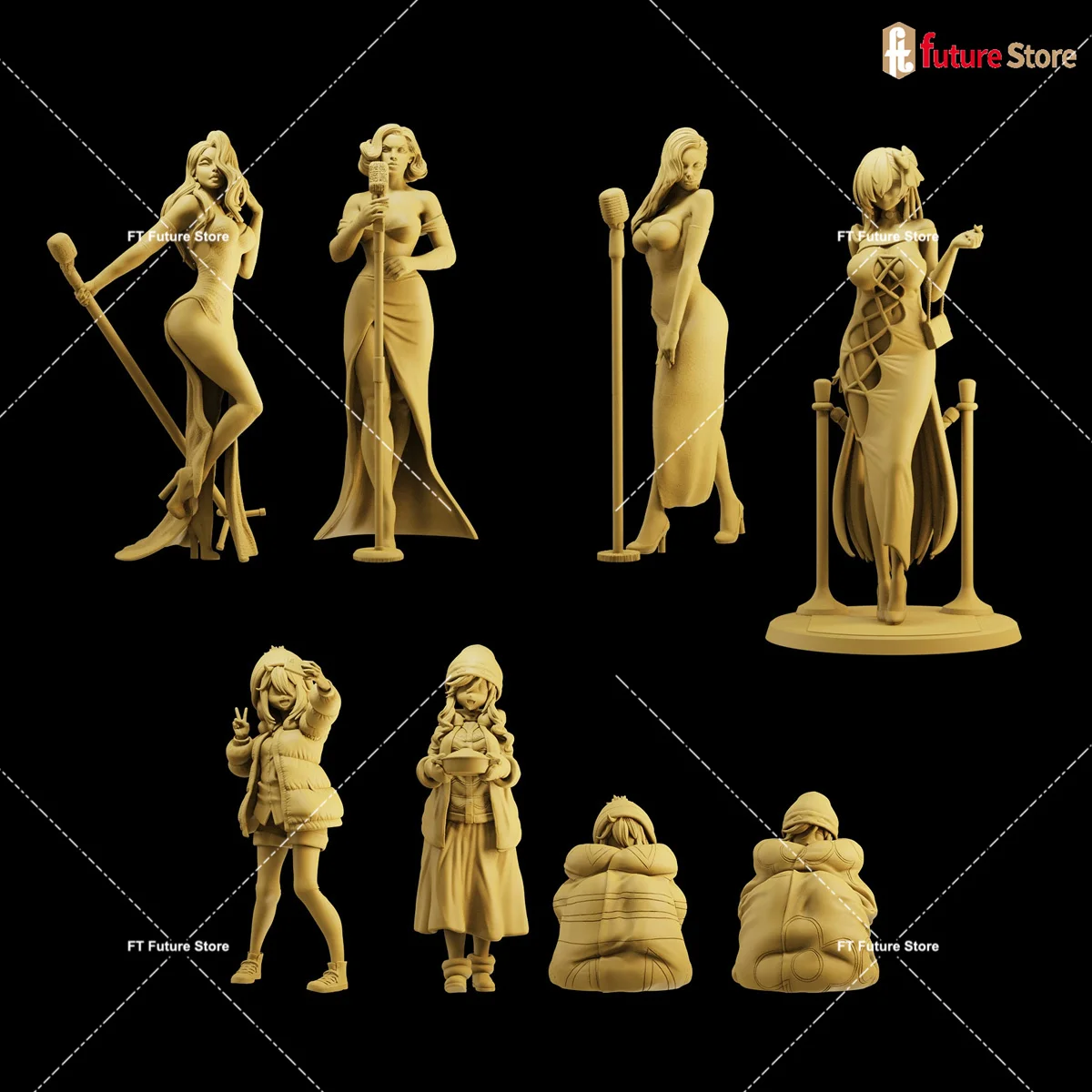 

3D Print Miniature 1/64 1/43 1/35 Anime Bar Singer Noblewoman Japanese Camping Girl Figure Model Scene Mini Dolls Figurine Prop