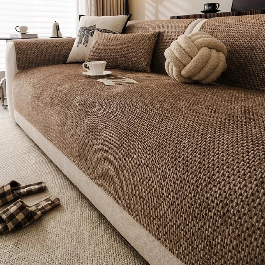 Geometric Dots Jacquard Thick Chenille Anti-Slip Sofa Cover, for Living Room All Seasons Couch Seat Cover Sofa Towel Protector