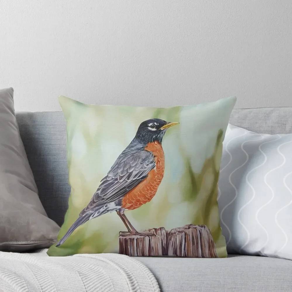 

American Robin - bird painting Throw Pillow Sofa Cushions Cushions For Decorative Sofa Custom Cushion Photo Cushions pillow