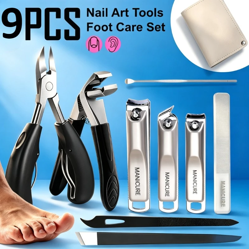 5/9 Pcs Set Stainless Steel Manicure Pedicure Tools Set Heavy‑Duty Ingrown Toenail Clippers Cuticle Nipper Nail Files Cuticle