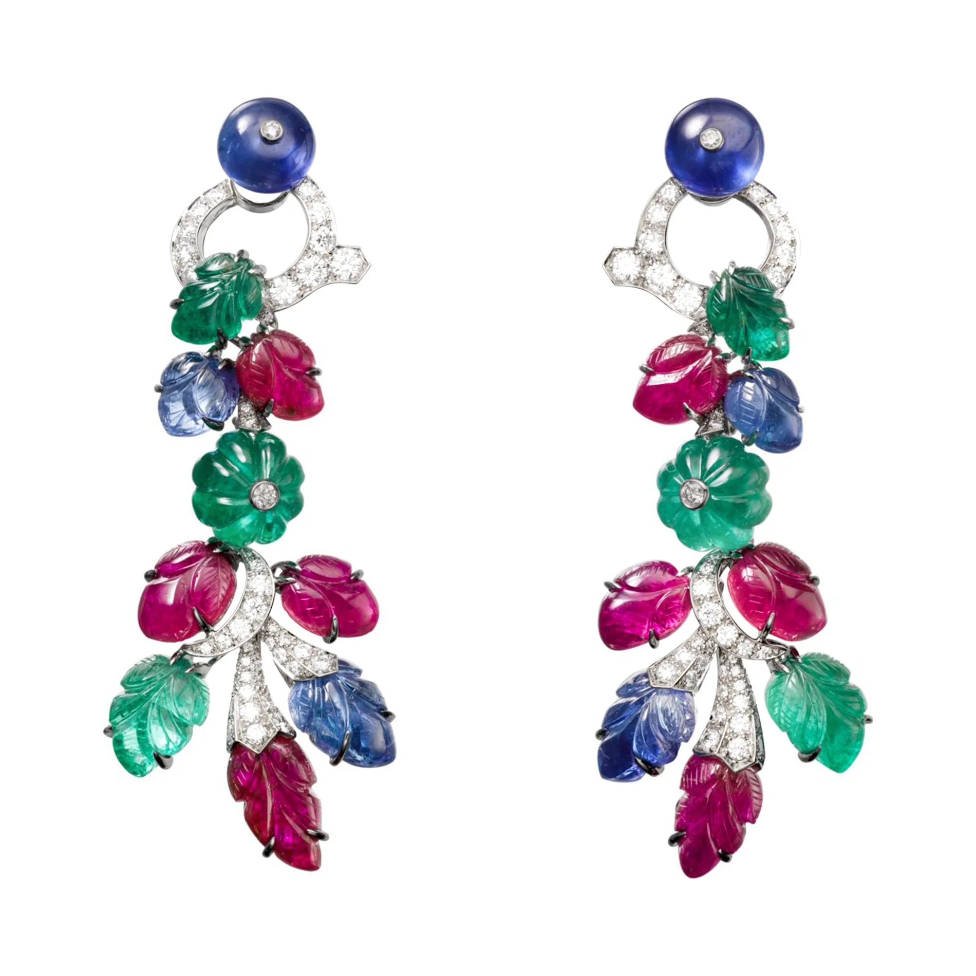 

Vintage Tutti Frutti Drop Earrings Exquisite Art Deco 925 Sterling Silver Fine Jewelry for Women's Valentines Anniversary Gifts