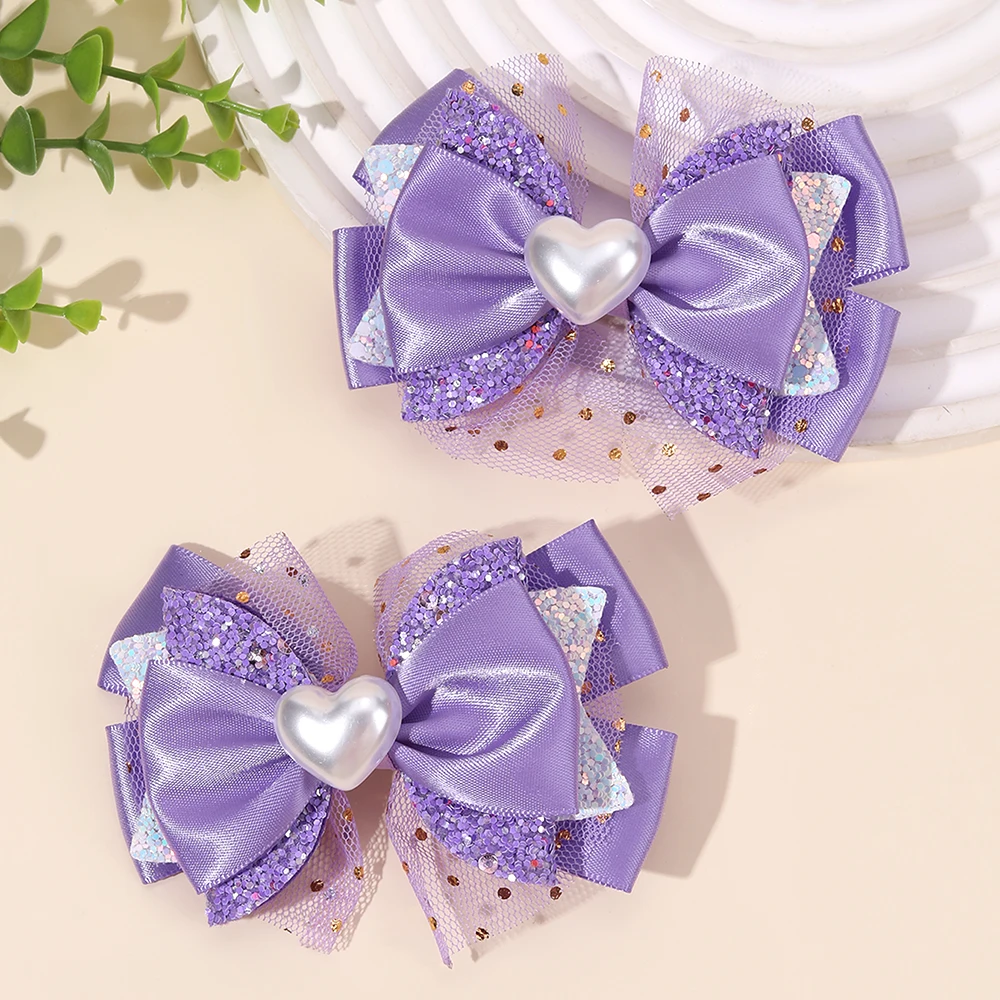 2 قطعة مقاطع الشعر القوس الشيفون العصرية للفتيات شبكة نقطة دبابيس الشعر بريق ثلاثة الطبقات Bownot باريت الأطفال أغطية الرأس اكسسوارات #1