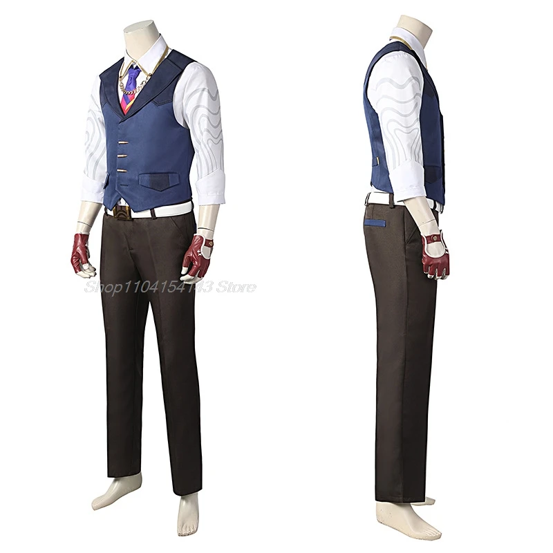 VALORANT Chamber Game Cosplay Kostüm Perücke Anzug Weste Hosen Neckdie Handschuhe Herren Damen Outfits für Halloween Karneval Anzug