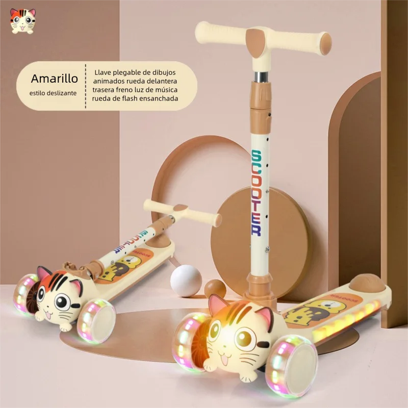 سكوتر للأطفال بتصميم كرتوني، قابل للطي، أضواء موسيقية، وظائف متنوعة. عجلات مستقرة وناعمة وسهلة التخزين. مثالية كهدية.