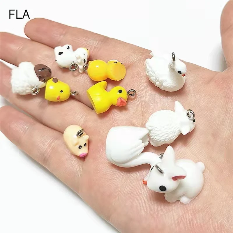 10pcs/bag Small Animals Keychain Miniatur Decor Bunny, Calf, Chick Resin Home Decor Kids Dollhouse Fairy House Decoration