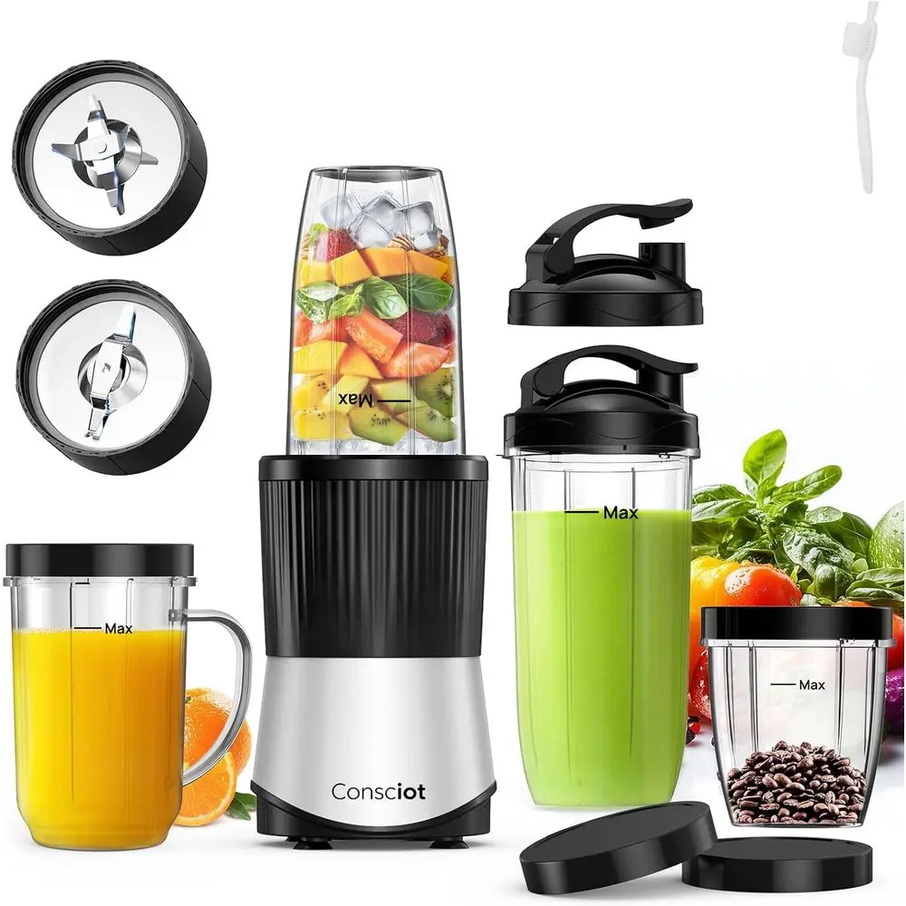16-Piece Blender & Grinder Combo, Personal Size, Blend Shakes, Smoothies, Frozen Drinks, Baby Food, Spreads, 4 BPA-Free Portable