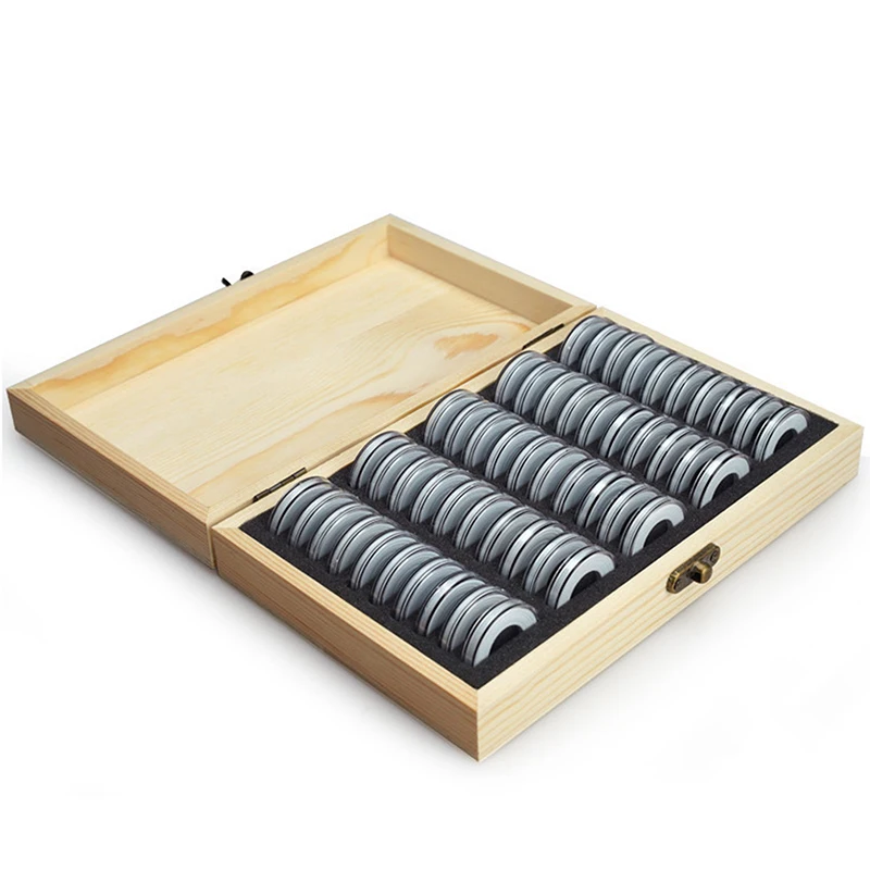 50PCS Coins Storage Box With Adjustment Pad Adjustable Antioxidative Wooden Commemorative Coin Collection Case 18/21/25/27/30mm