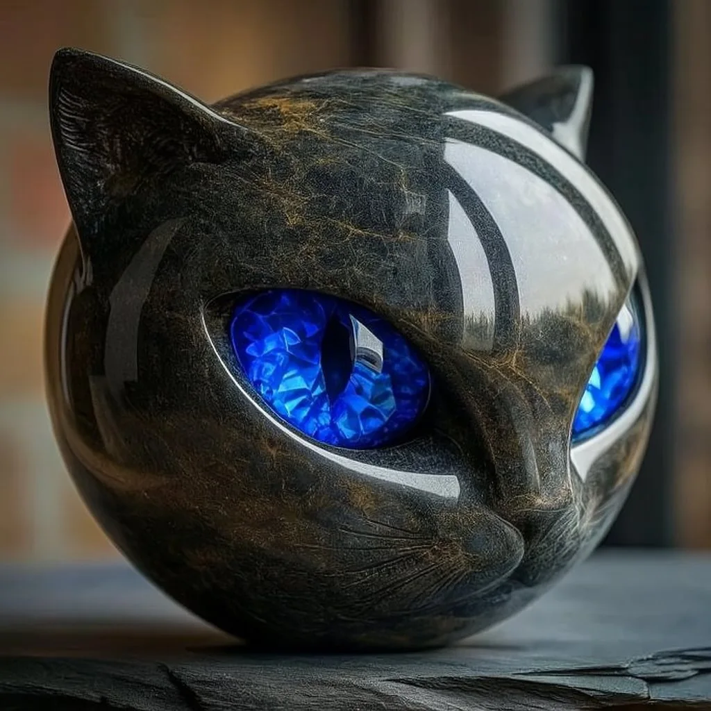 Luxury Black Cat Stone Sculpture- Elegant Home & Garden Ornament, Modern Outdoor Decorative Art