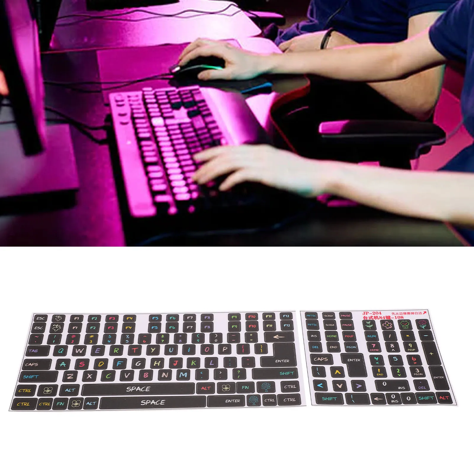 Keyboard Stickers Strong Compatibility Gaming Keyboard Sticker Clear Pattern Frosted Surfaces for 84 To 108 Keys