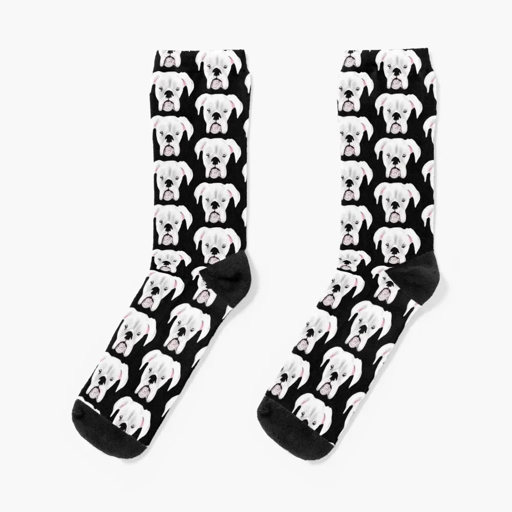 

WHITE BOXER DOG PUPPY POLLY Socks soccer anti-slip Lots winter Run Socks Female Men's