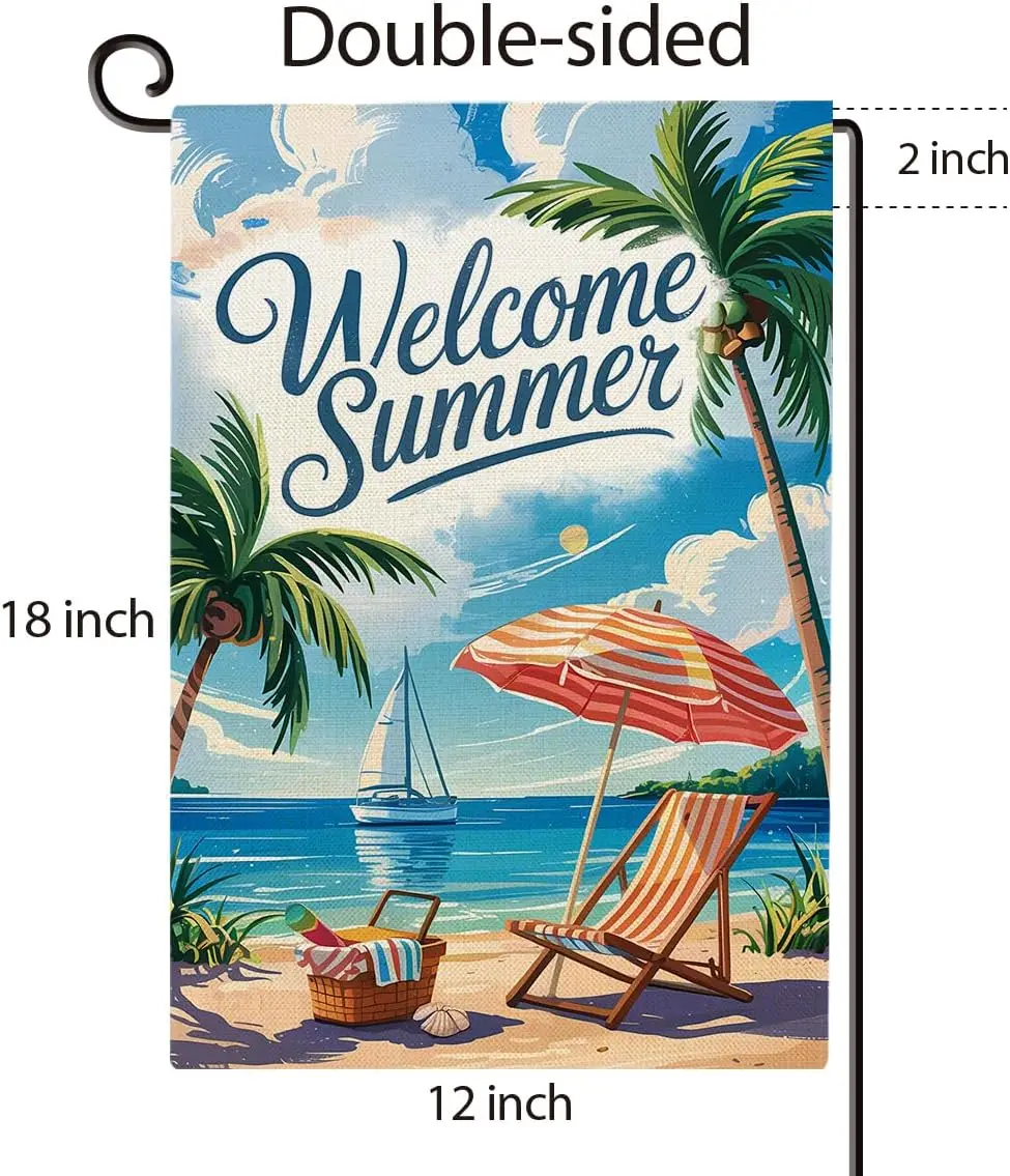 Welcome Summer Garden Flag Double Sided Beach Coconut Summer Burlap House Flag Outdoor Seasonal Decorations for Yard Porch P yyi