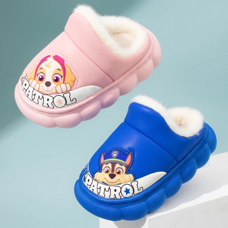 PAW Patrol  Autumn Winter Children's Warm Shoes Plus Cashmere Soft Bottom Boys Home Shoes Anti-slip Girls Winter Slliper Chase