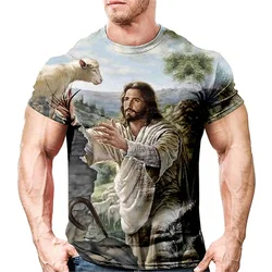 Vintage Jesus Christ Men's T-shirt Oversized Men's Clothing Loose Casual Short Sleeve Tank Top Hd Print Street High Quality Tees