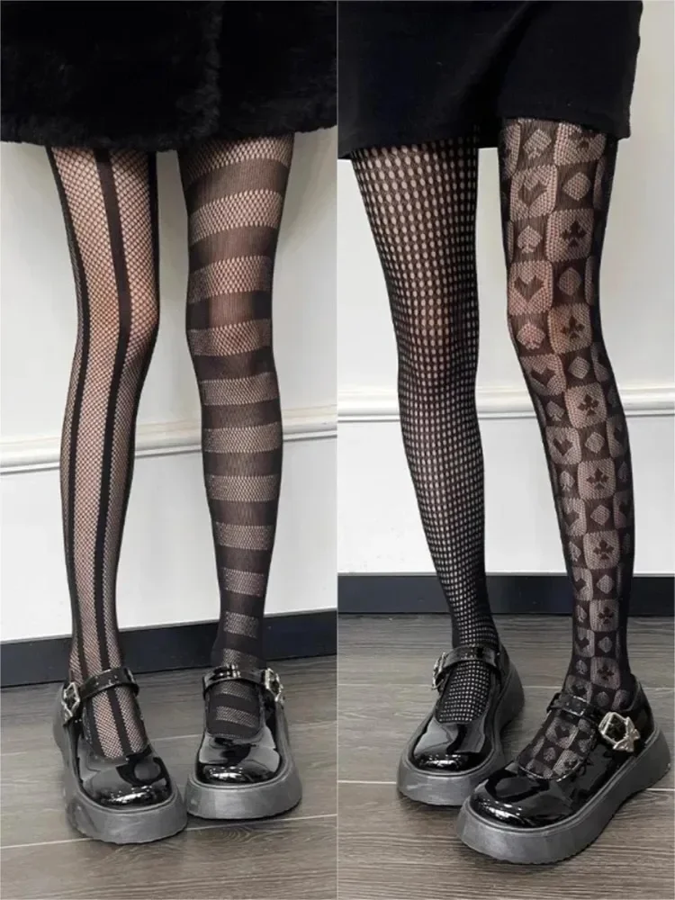 Gothic Lolita JK Ab Asymmetrical Fishnet Tights Punk Women Personalized Stockings Japanese Style Spicy Girls Sexy Mesh Pantyhose