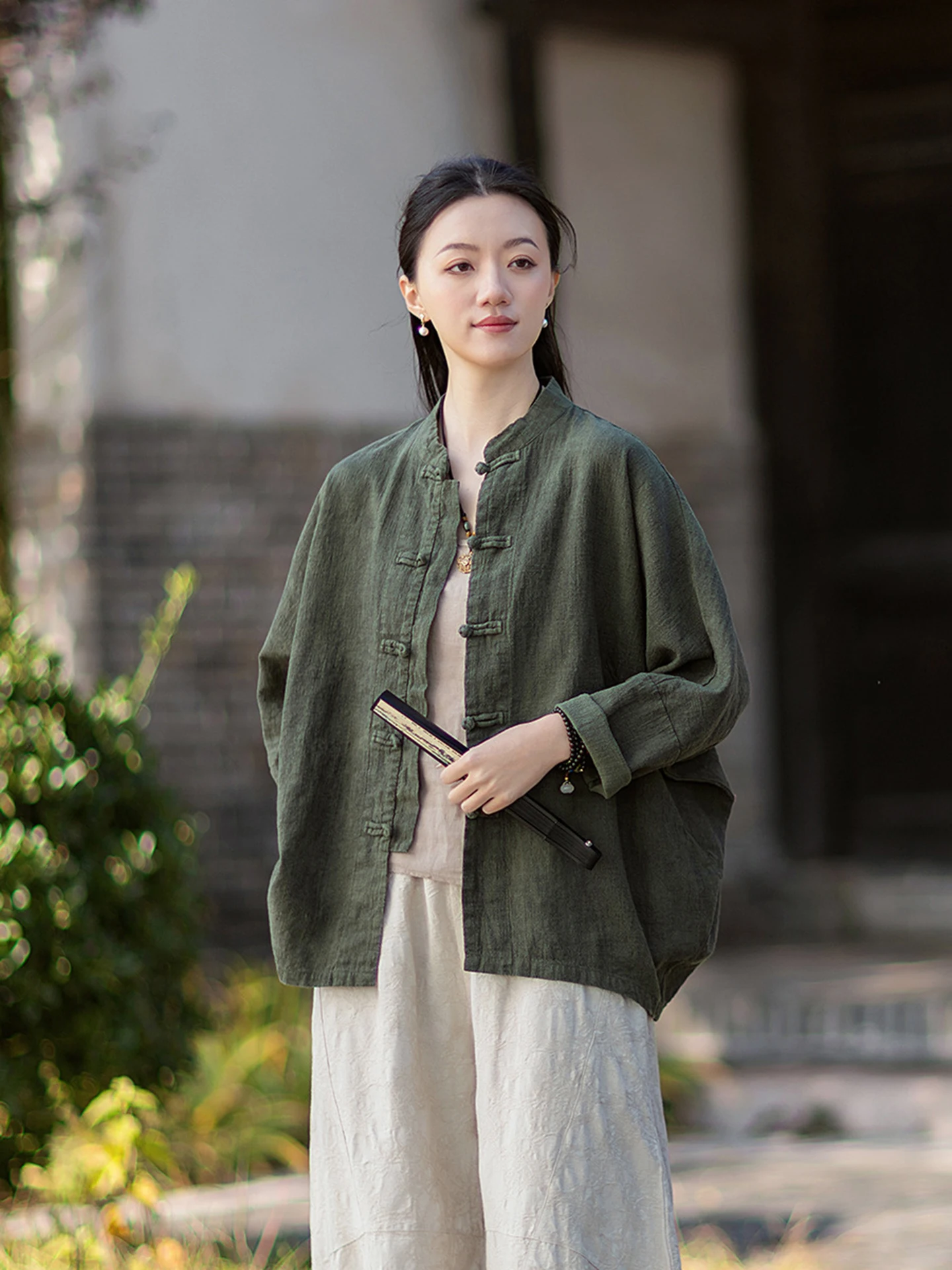 New Chinese Style Women's Cotton Linen Shirt Dyeing Collar Open Cardigan Artistic Retro National Style Outerwear Loose Fit