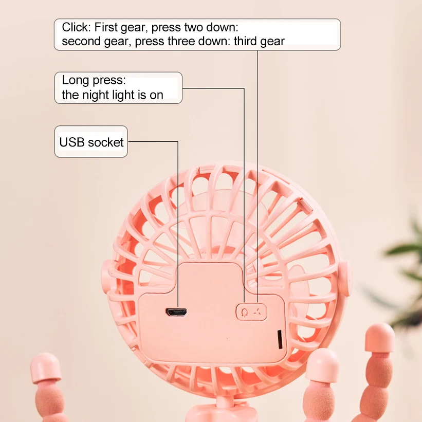Multi Functional Handheld Mini Octopus Fan Portable USB Charging Home Outdoor Stroller With Night Light Function Small Fan