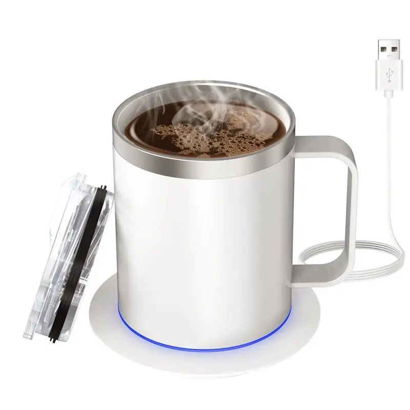 ABVC USB Powered Self Heating Coffee Mug For Desk, Heated Cup With 10 Hours Auto Shut Off, Mug Warmer Set